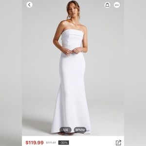 Womens US Size 4 White Simple Strapless Wedding Dress Evening Gown Train